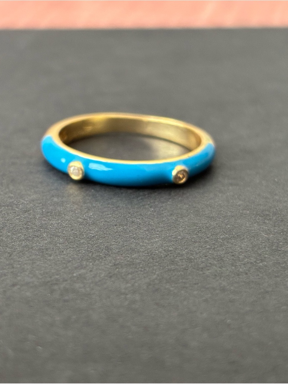Turquoise Enamel Band Ring with Accented Stones Sz 5